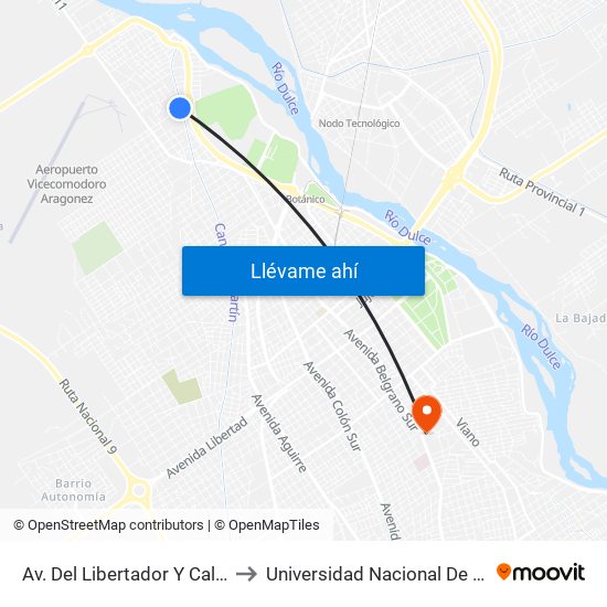 Av. Del Libertador Y Calle Dr. Abdala Auad to Universidad Nacional De Santiago Del Estero map