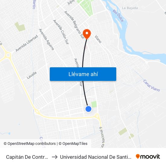 Capitán De Contreras, 308 to Universidad Nacional De Santiago Del Estero map