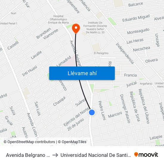 Avenida Belgrano Sur, 2879 to Universidad Nacional De Santiago Del Estero map