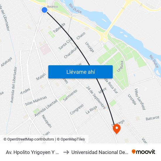 Av. Hpolito Yrigoyen Y Av. Nuñez Del Prado to Universidad Nacional De Santiago Del Estero map