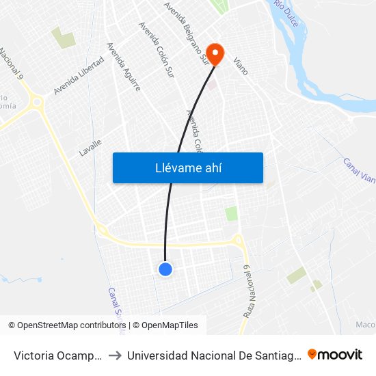 Victoria Ocampo 1702 to Universidad Nacional De Santiago Del Estero map