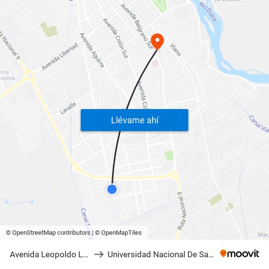 Avenida Leopoldo Lugones 5506 to Universidad Nacional De Santiago Del Estero map