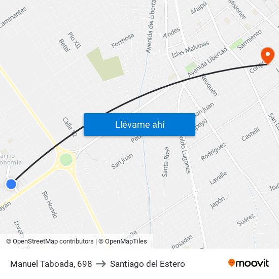 Manuel Taboada, 698 to Santiago del Estero map
