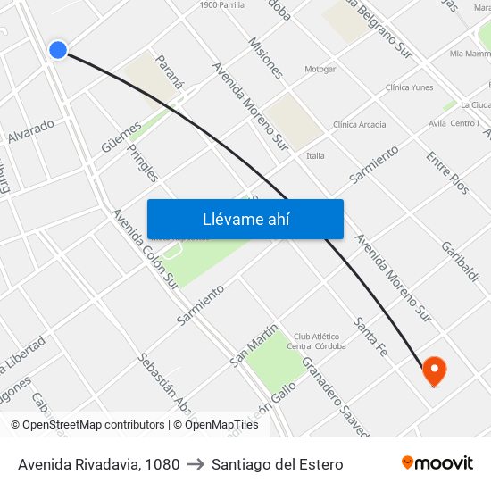 Avenida Rivadavia, 1080 to Santiago del Estero map