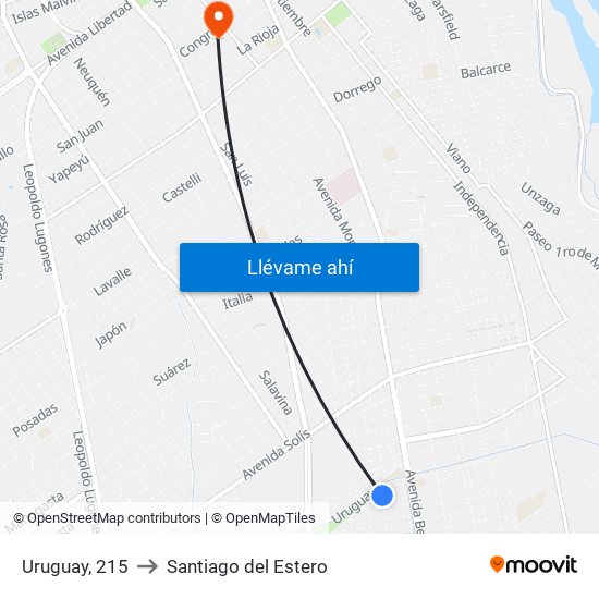 Uruguay, 215 to Santiago del Estero map