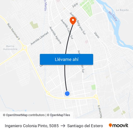 Ingeniero Colonia Pinto, 5085 to Santiago del Estero map