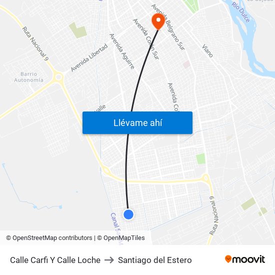 Calle Carfi Y Calle Loche to Santiago del Estero map