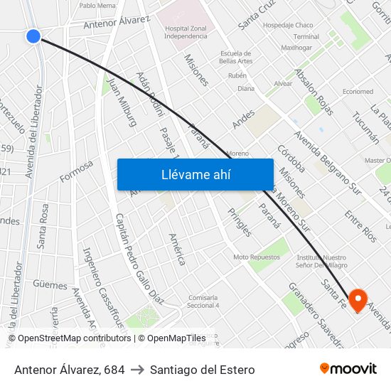 Antenor Álvarez, 684 to Santiago del Estero map