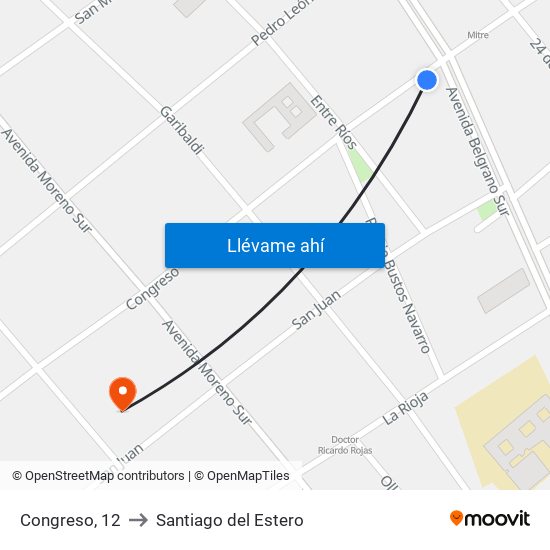 Congreso, 12 to Santiago del Estero map