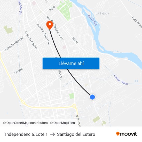 Independencia, Lote 1 to Santiago del Estero map