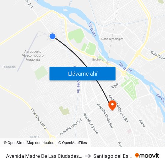 Avenida Madre De Las Ciudades, 3207 to Santiago del Estero map