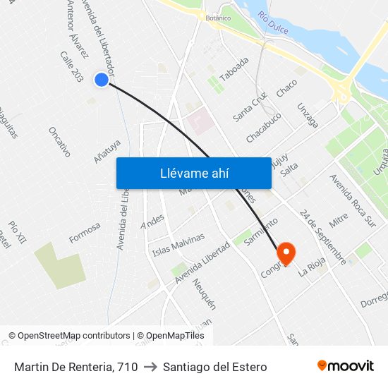 Martin De Renteria, 710 to Santiago del Estero map