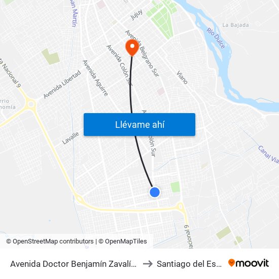 Avenida Doctor Benjamín Zavalía, 653 to Santiago del Estero map