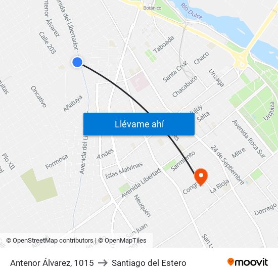 Antenor Álvarez, 1015 to Santiago del Estero map