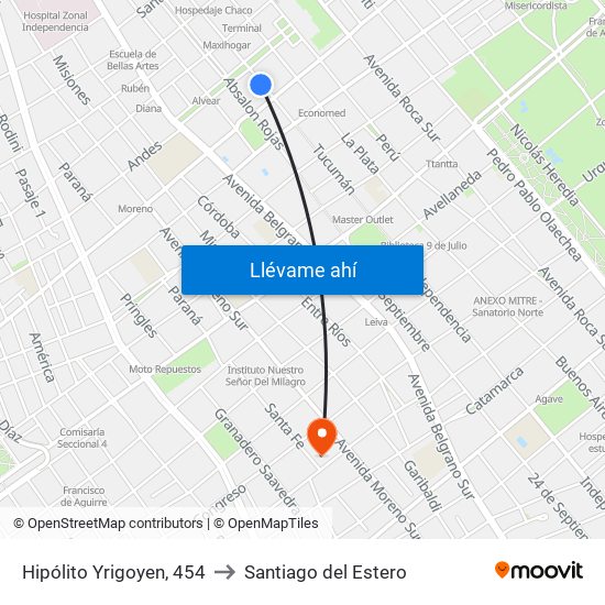 Hipólito Yrigoyen, 454 to Santiago del Estero map