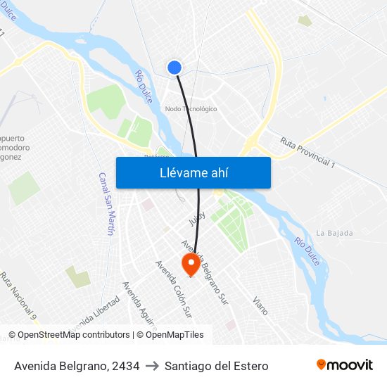 Avenida Belgrano, 2434 to Santiago del Estero map