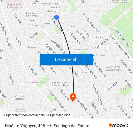Hipólito Yrigoyen, 498 to Santiago del Estero map