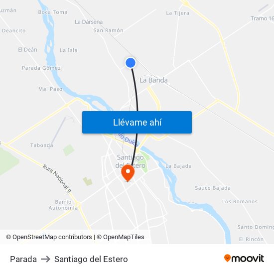 Parada to Santiago del Estero map