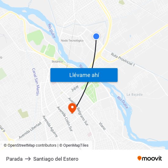 Parada to Santiago del Estero map