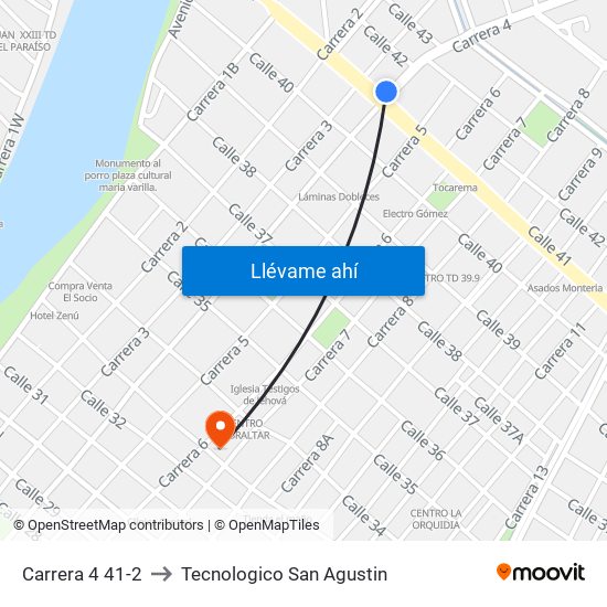 Carrera 4 41-2 to Tecnologico San Agustin map