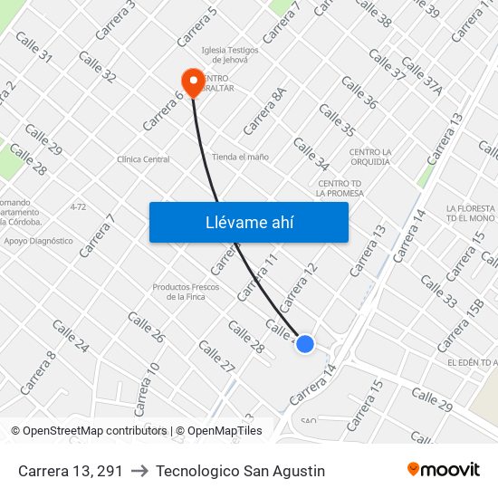 Carrera 13, 291 to Tecnologico San Agustin map