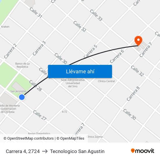 Carrera 4, 2724 to Tecnologico San Agustin map