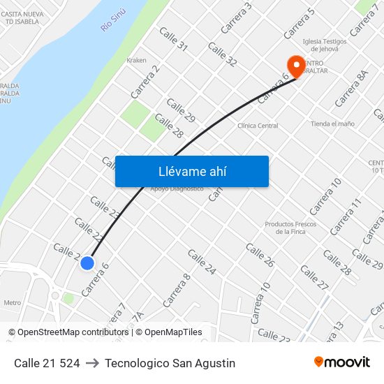 Calle 21 524 to Tecnologico San Agustin map