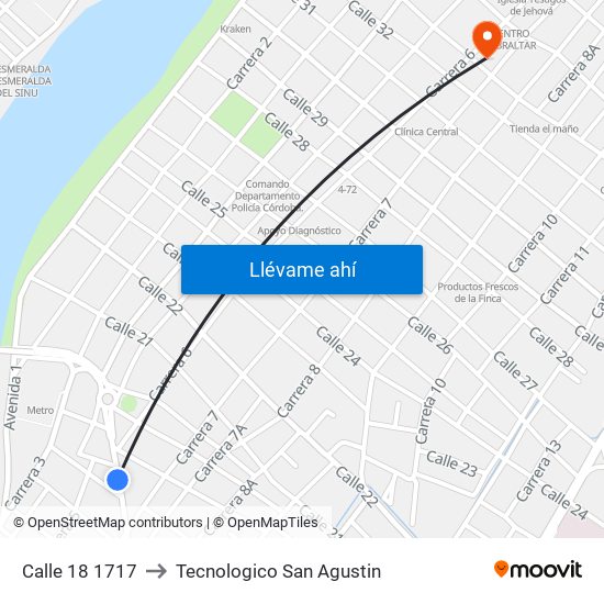 Calle 18 1717 to Tecnologico San Agustin map