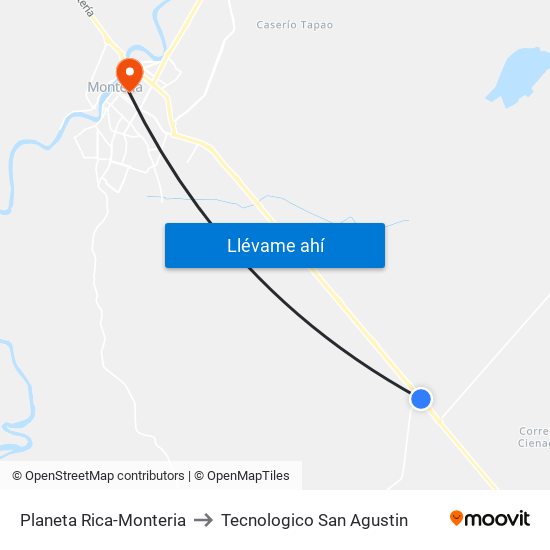 Planeta Rica-Monteria to Tecnologico San Agustin map