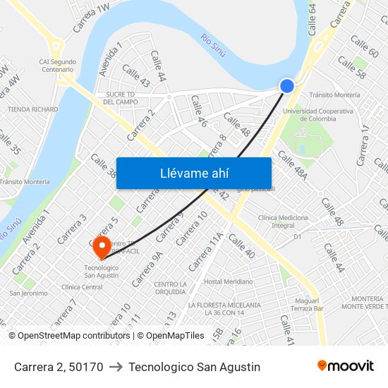 Carrera 2, 50170 to Tecnologico San Agustin map