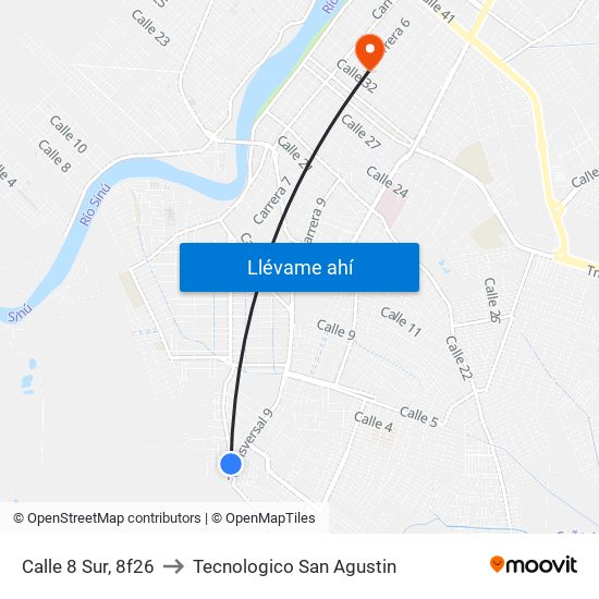 Calle 8 Sur, 8f26 to Tecnologico San Agustin map