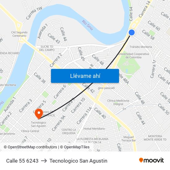 Calle 55 6243 to Tecnologico San Agustin map