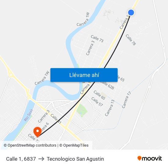 Calle 1, 6837 to Tecnologico San Agustin map