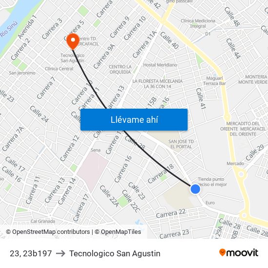 23, 23b197 to Tecnologico San Agustin map