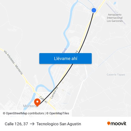 Calle 126, 37 to Tecnologico San Agustin map