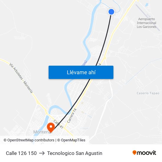 Calle 126 150 to Tecnologico San Agustin map