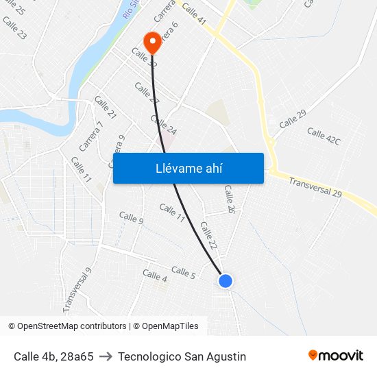 Calle 4b, 28a65 to Tecnologico San Agustin map