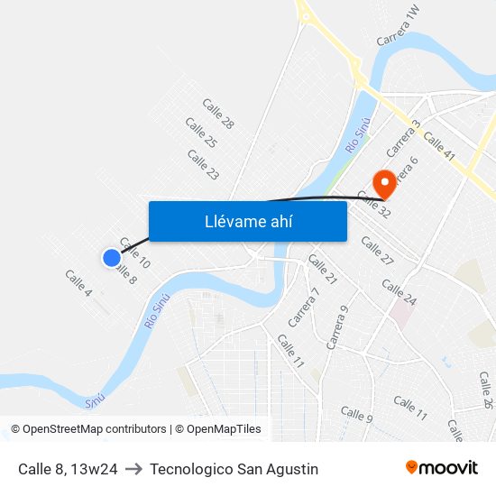 Calle 8, 13w24 to Tecnologico San Agustin map