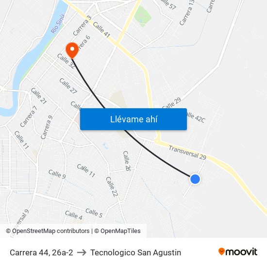 Carrera 44, 26a-2 to Tecnologico San Agustin map