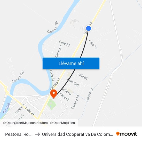 Peatonal Road to Universidad Cooperativa De Colombia map