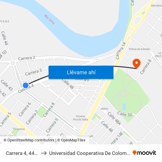 Carrera 4, 4419 to Universidad Cooperativa De Colombia map