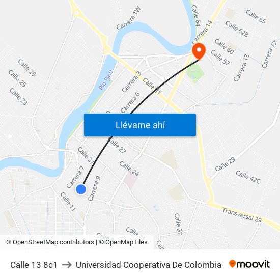 Calle 13 8c1 to Universidad Cooperativa De Colombia map