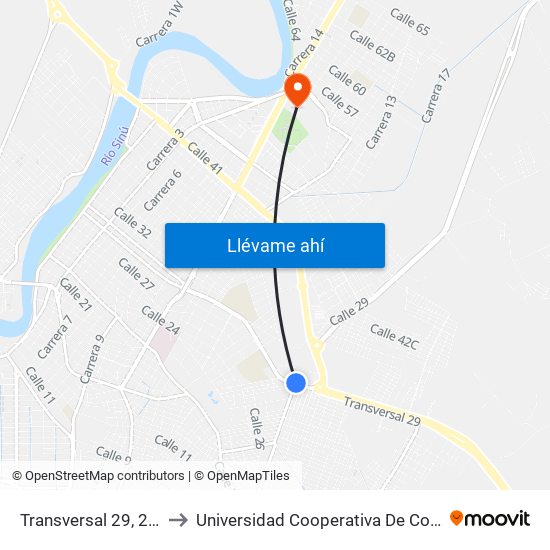 Transversal 29, 29-69 to Universidad Cooperativa De Colombia map