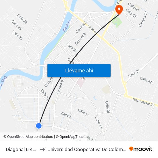 Diagonal 6 499 to Universidad Cooperativa De Colombia map