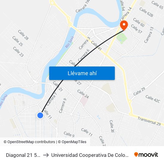 Diagonal 21 538 to Universidad Cooperativa De Colombia map