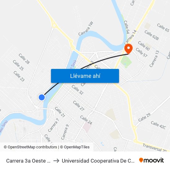 Carrera 3a Oeste 2222 to Universidad Cooperativa De Colombia map