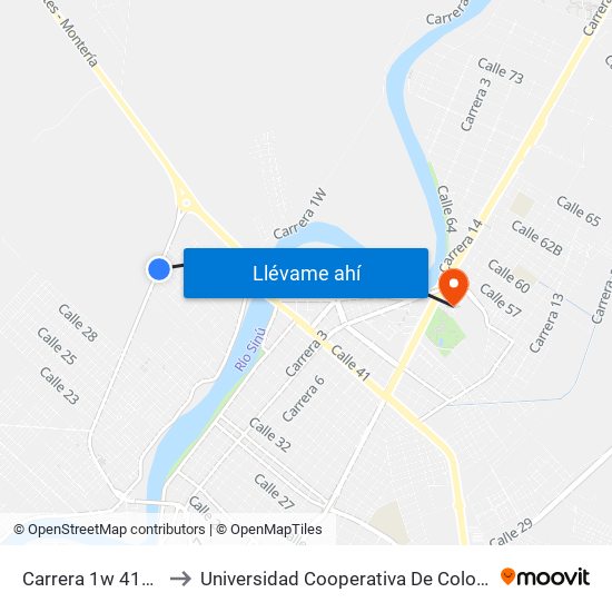 Carrera 1w 41127 to Universidad Cooperativa De Colombia map