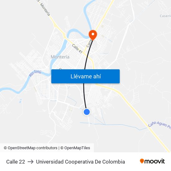 Calle 22 to Universidad Cooperativa De Colombia map