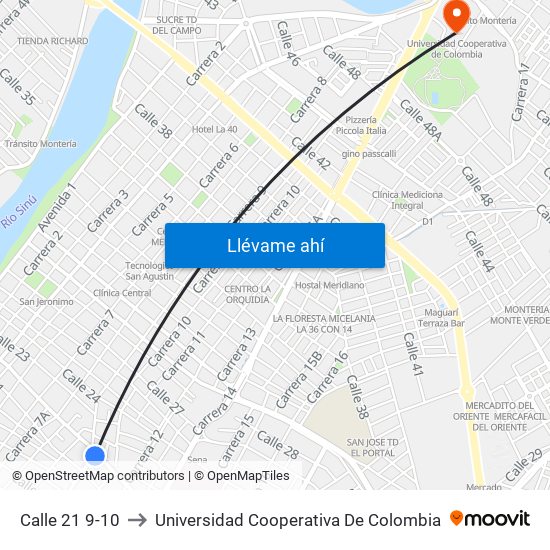 Calle 21 9-10 to Universidad Cooperativa De Colombia map