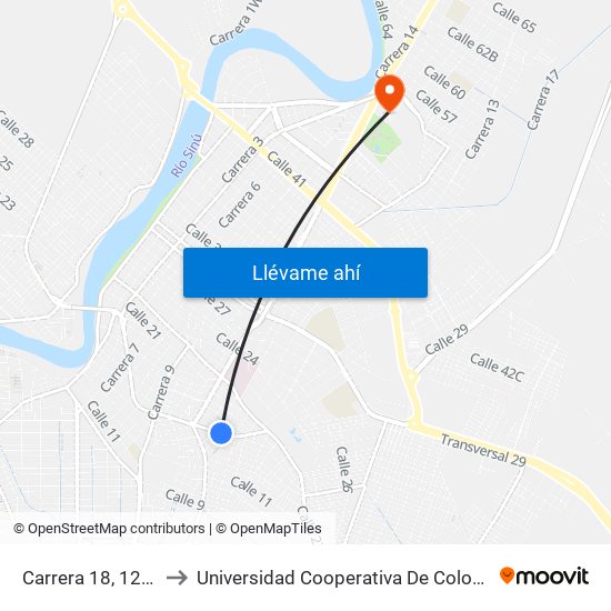 Carrera 18, 12-90 to Universidad Cooperativa De Colombia map